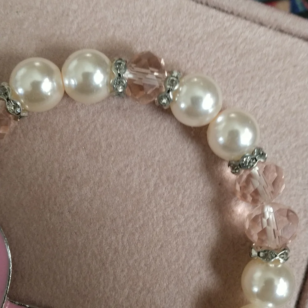 🆕Breast Cancer Bracelet Pearls & Pink Facet Cut Acrylic Beads with Rhinestones - Picture 12 of 12